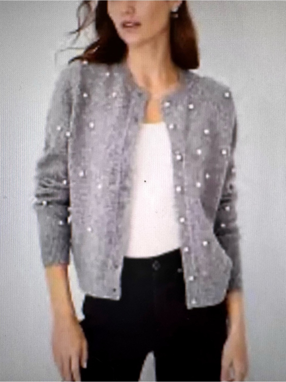 Ann Taylor Gray Pearl-Embellished Women's Sweater